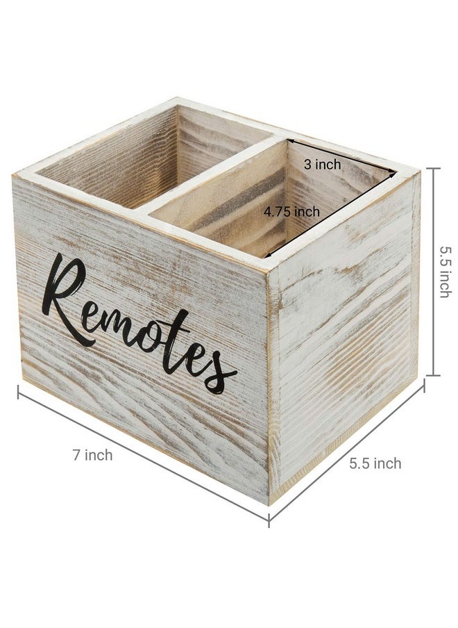 MyGift - 2 Slot Shabby Whitewashed Wood Remote Control Holder Caddy/Media Storage Box - Image 1