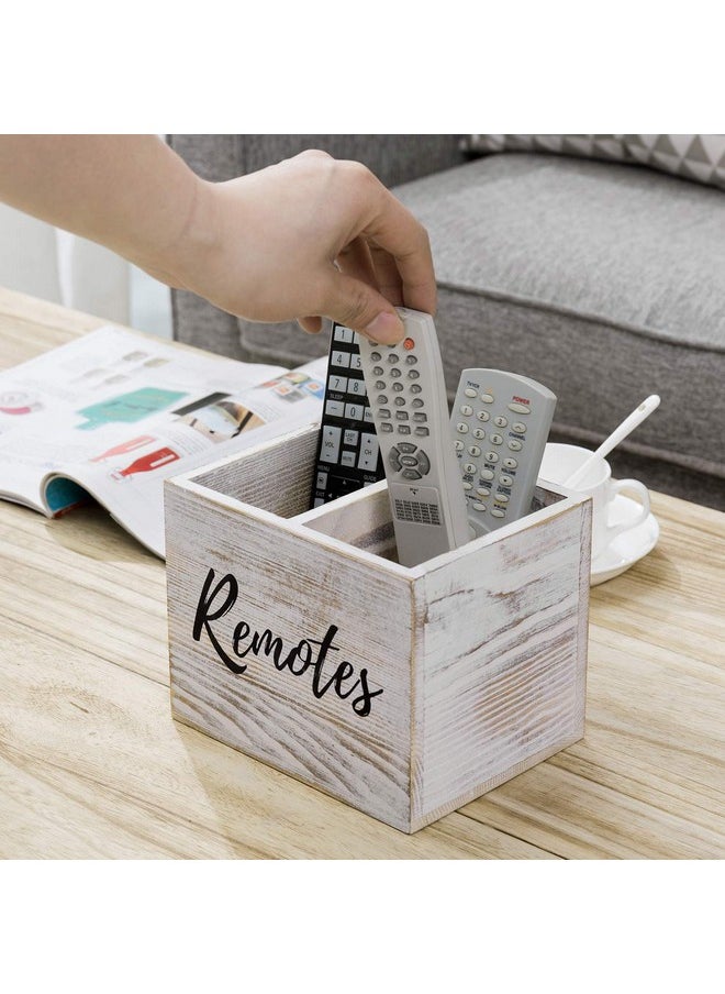 MyGift - 2 Slot Shabby Whitewashed Wood Remote Control Holder Caddy/Media Storage Box - Image 1