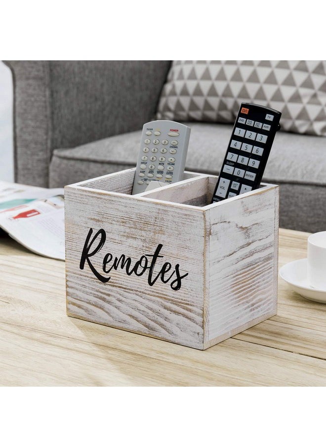 MyGift - 2 Slot Shabby Whitewashed Wood Remote Control Holder Caddy/Media Storage Box - Image 1