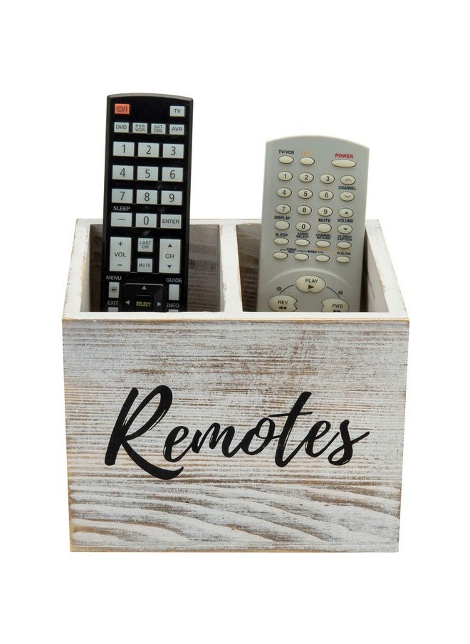 MyGift - 2 Slot Shabby Whitewashed Wood Remote Control Holder Caddy/Media Storage Box - Image 1