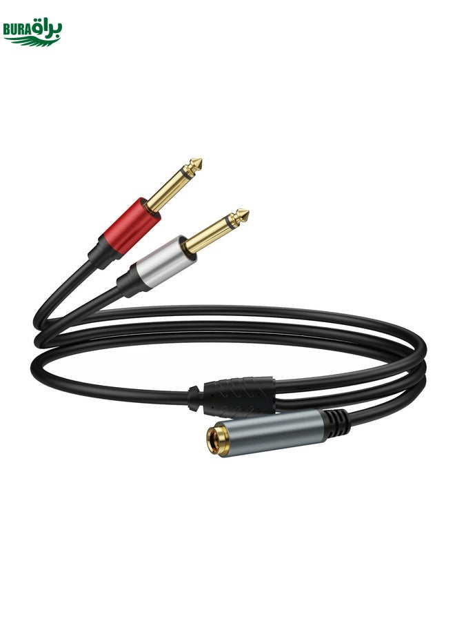 BURAQ 1m 6.35mm TRS Stereo Female to 2 x 6.35mm TS Male Mono Audio Adapter Cable(Black) - Image 1