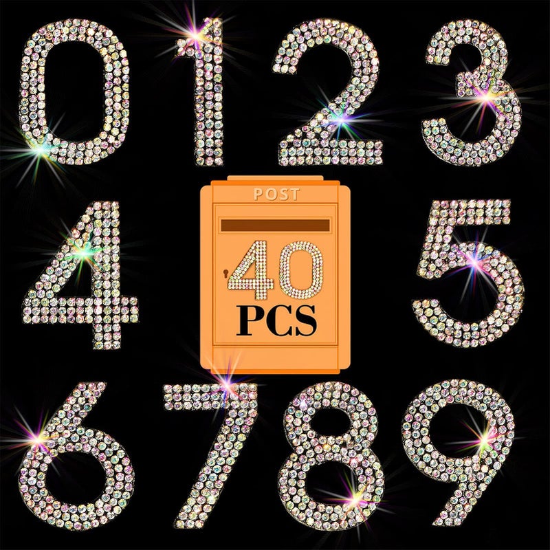 Locacrystal 40Pcs Bling Rhinestone Numbers Self-Adhesive Glitter Number Stickers for Mailbox Cars Doors Crafts 0-9 DIY Crystal Iron-on Numbers Patches for Clothing(Crystal AB,1.57") - Image 1