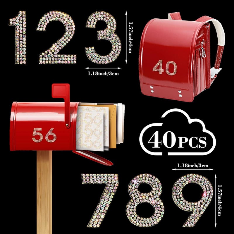 Locacrystal 40Pcs Bling Rhinestone Numbers Self-Adhesive Glitter Number Stickers for Mailbox Cars Doors Crafts 0-9 DIY Crystal Iron-on Numbers Patches for Clothing(Crystal AB,1.57") - Image 3