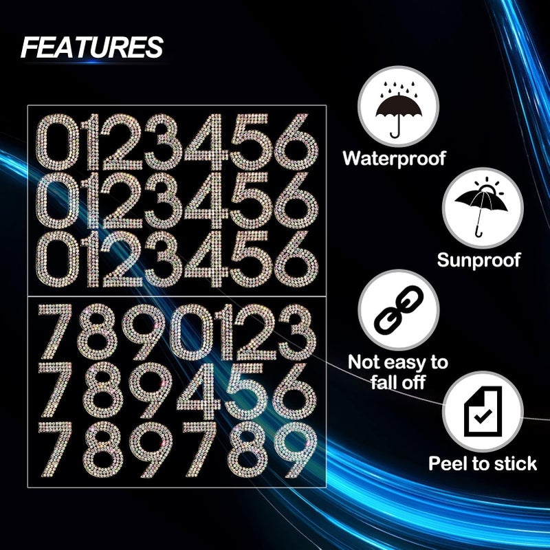Locacrystal 40Pcs Bling Rhinestone Numbers Self-Adhesive Glitter Number Stickers for Mailbox Cars Doors Crafts 0-9 DIY Crystal Iron-on Numbers Patches for Clothing(Crystal AB,1.57") - Image 4