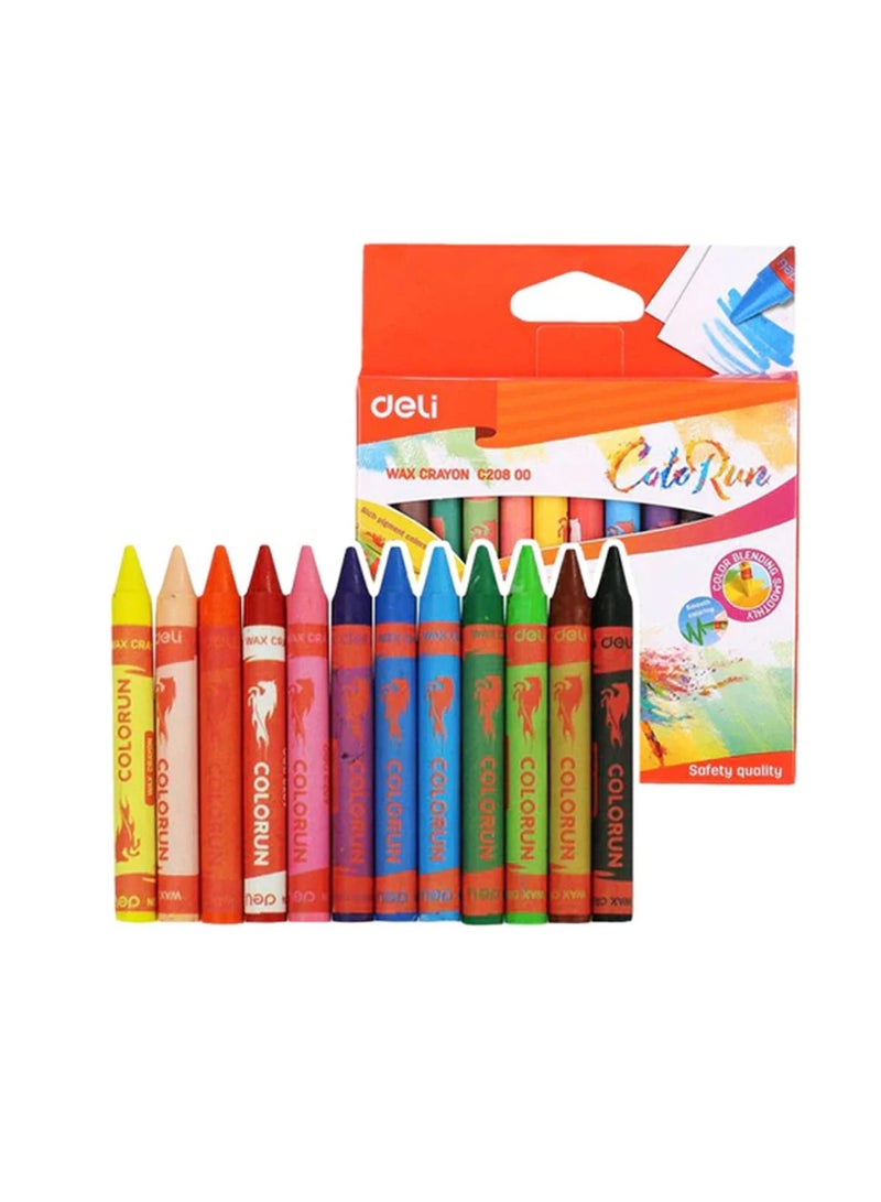Deli مجموعة أقلام شمعية ملونة من 12 قطعة مع أسطوانة دائرية - Image 1