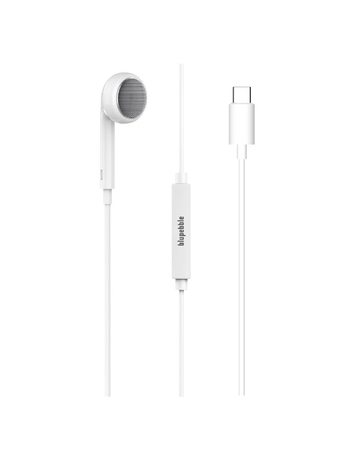 blupebble Mono & Stereo Type-C Earphone | 1.2m Wired USB-C In-Ear Headset with Mic for Android, Tablets & Laptops – Noise Isolation, Clear Calls, Lightweight Design  - Image 1