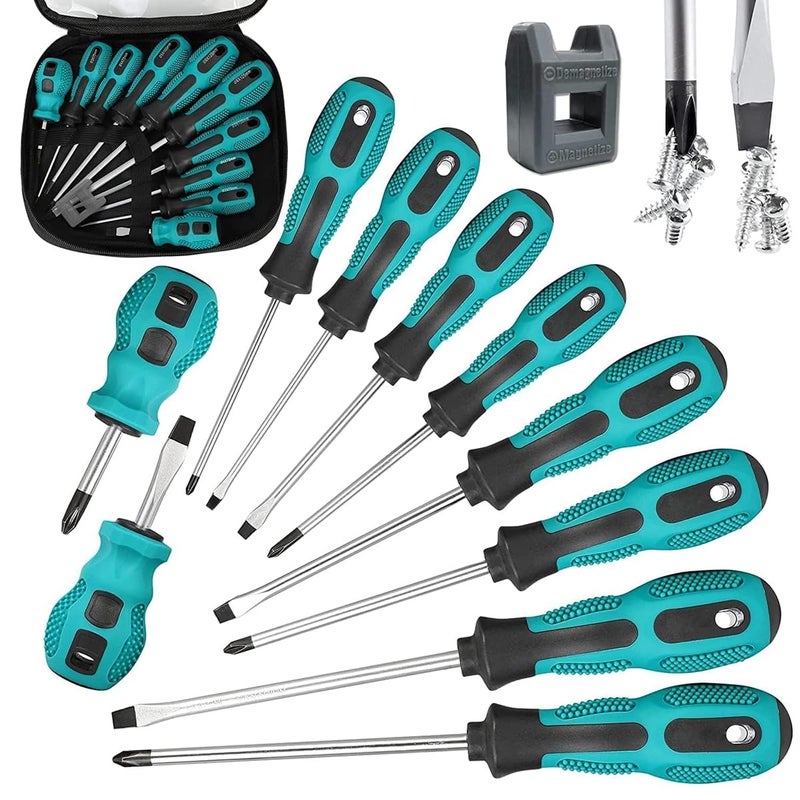 Serplex 10Pcs Screwdriver Set Heavy Duty Magnetic Screwdriver With 5 Flat 5 Cross Head Screwdriver Durable Screwdriver Hand Tools Set With Tool Box 5 Size Blue - Image 1