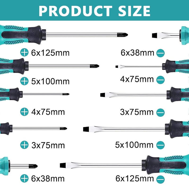 Serplex 10Pcs Screwdriver Set Heavy Duty Magnetic Screwdriver With 5 Flat 5 Cross Head Screwdriver Durable Screwdriver Hand Tools Set With Tool Box 5 Size Blue - Image 2