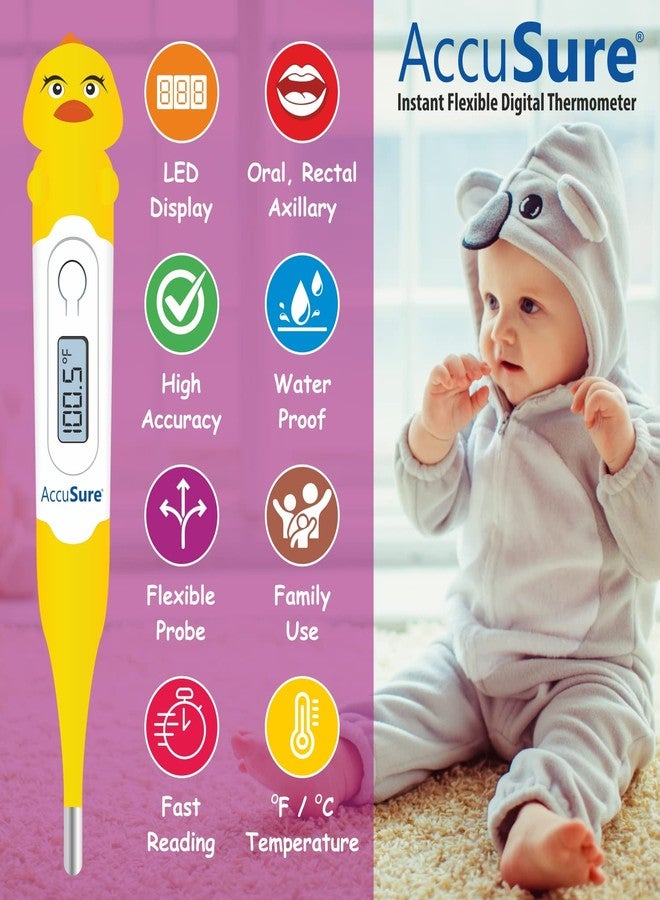 AccuSure Plastic Waterproof Instant Flexible And Soft Tip Digital Thermometer Kids Edition | Duck Design | High Accuracy 30 Second With Alarm | 01 Years Warranty, Pack Of 1 - Image 3