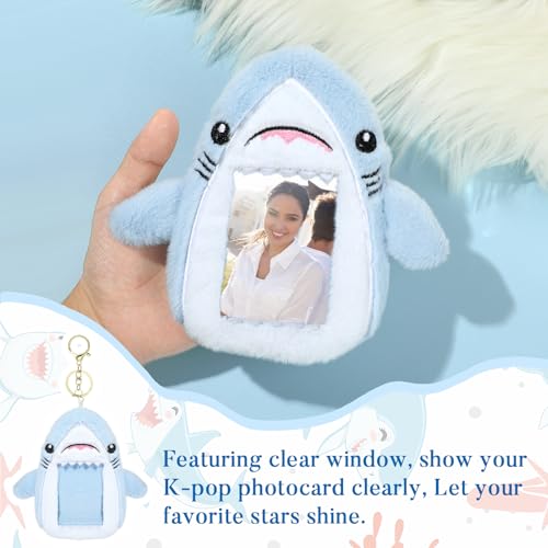 NEWEST Shark Plush Kpop Photocard Holder with Keychain, Cute Shark ID Badge Holder Protector Cover, Soft Cartoon Sea Creature Photo Case Sleeves Stationery for Idol ID Card Student Worker Bag Charm - Image 5