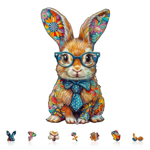 SECOGM Wooden Puzzles for Adults Colorful Bunny Wood Puzzles Adult Unique Animal Shape Wooden Jigsaw Puzzles for Adults Birthday Gifts for Puzzle Lovers Family 134 8in 300 Pieces - Image 5