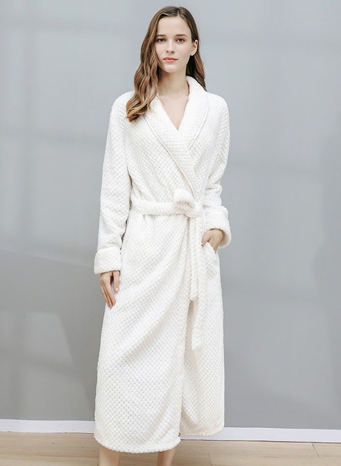 إسكدنيا جنس واحد الشتاء طويل سميكة الشعاب المرجانية الصوف رداء حمام بيجاما مع الحزام الأبيض - Image 2