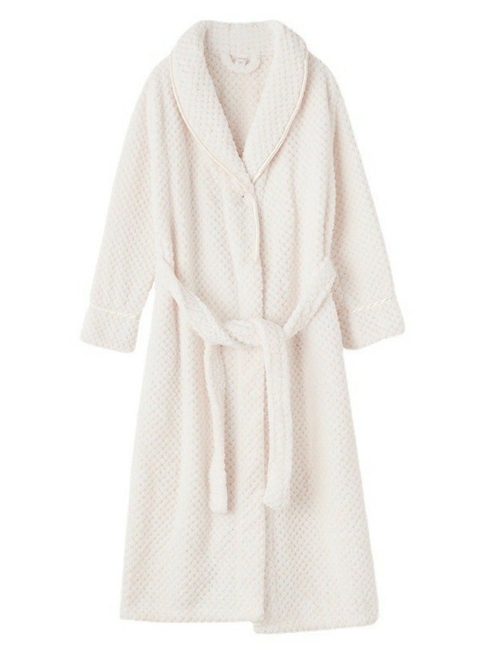 إسكدنيا جنس واحد الشتاء طويل سميكة الشعاب المرجانية الصوف رداء حمام بيجاما مع الحزام الأبيض - Image 3