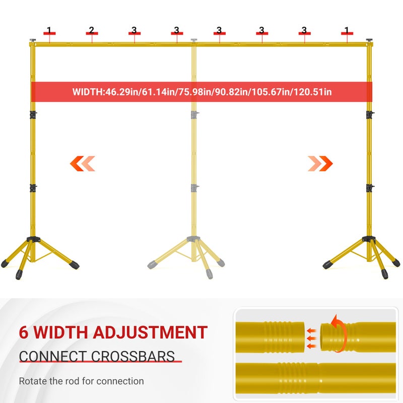 JSungo Backdrop Stand, Adjustable 10x7.5 FT Background Stand Backdrop for Parties, Photo Video Studio, Portable Photography Backdrop Stand with Carrying Bag, 6 Backdrop Clamps, and 2 Stand Bags, Gold - Image 2