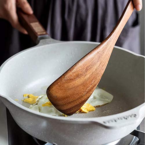 Mary Paxton Teak Kitchen Utensils Set,Slotted Spoon+Flat Spatula+Wok Spatula Kit,Kitchenware Nonstick Pan Fryer Pot Cookware Wooden Kitchen Utensil Set Natural Handcrafted Cutlery Kitchen Tool for Cooking - Image 4