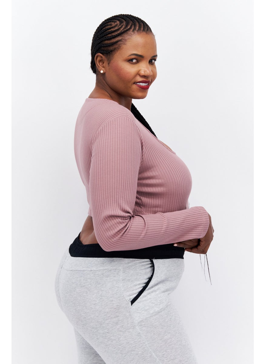 Adidas Women Sportwear Fit Ribbed Long Sleeve Training Crop Top, Mauve  - Image 3