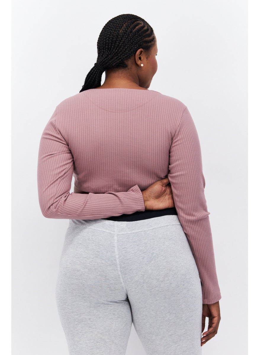 Adidas Women Sportwear Fit Ribbed Long Sleeve Training Crop Top, Mauve  - Image 4