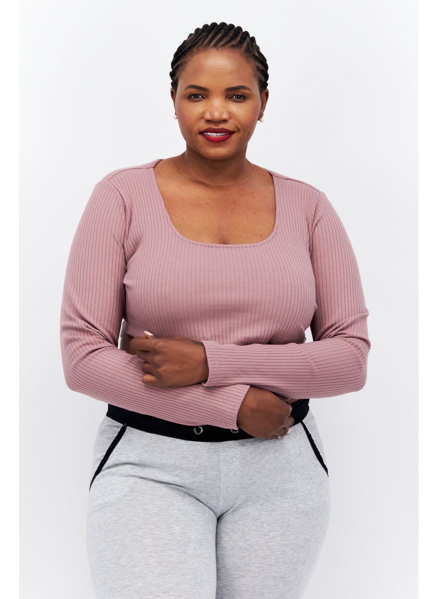 Adidas Women Sportwear Fit Ribbed Long Sleeve Training Crop Top, Mauve  - Image 1