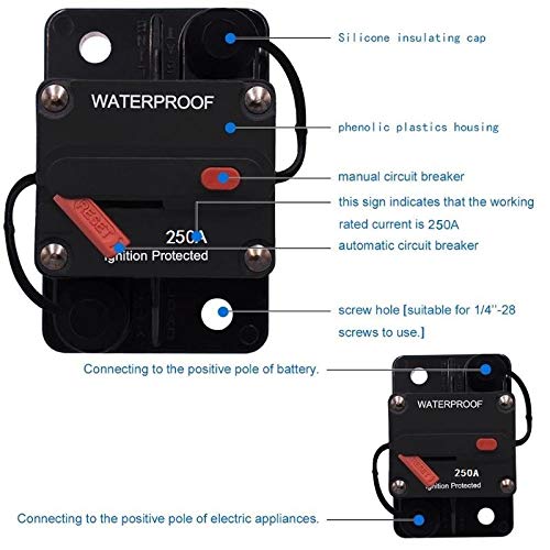 ANJOSHI 250 Amp Circuit Breaker 30A-300A with Manual Reset Waterproof Inline Fuse Inverter for Marine Trolling Motors Boat ATV Manual Power 12V-48VDC - Image 4