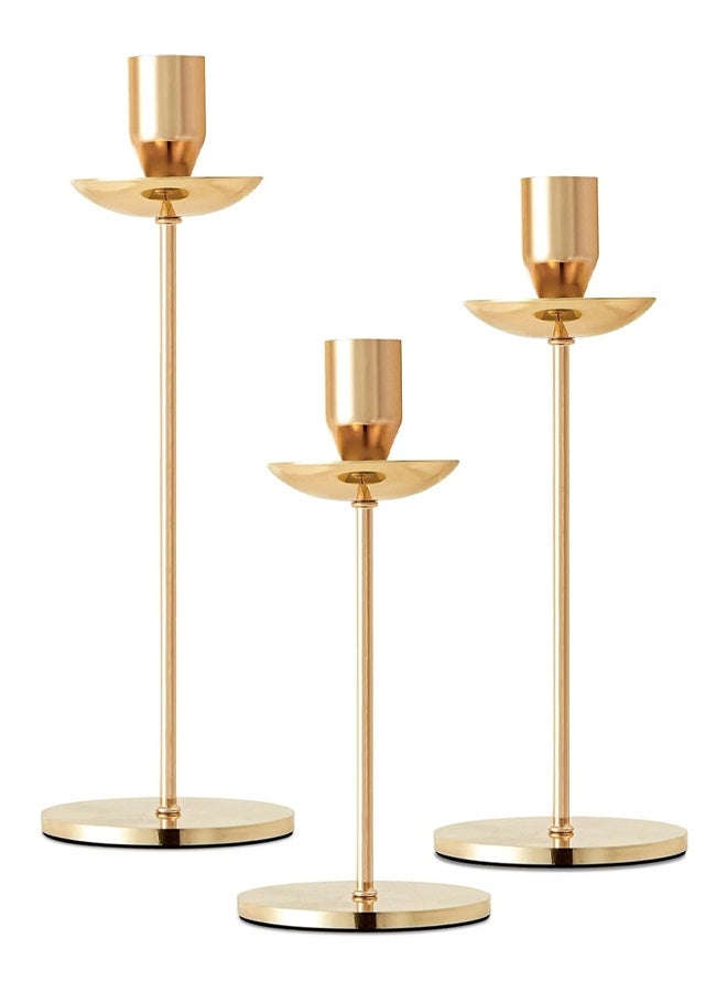DUNISO 3 Pcs Candlestick Holders，Taper Candle Holders, French Gold Candlestick Holders with Drip Protectors, Iron Taper Candle Holder for Home Fall Christmas Dining Table Decor, Wedding Party Pillar Candle，Gold  - Image 1