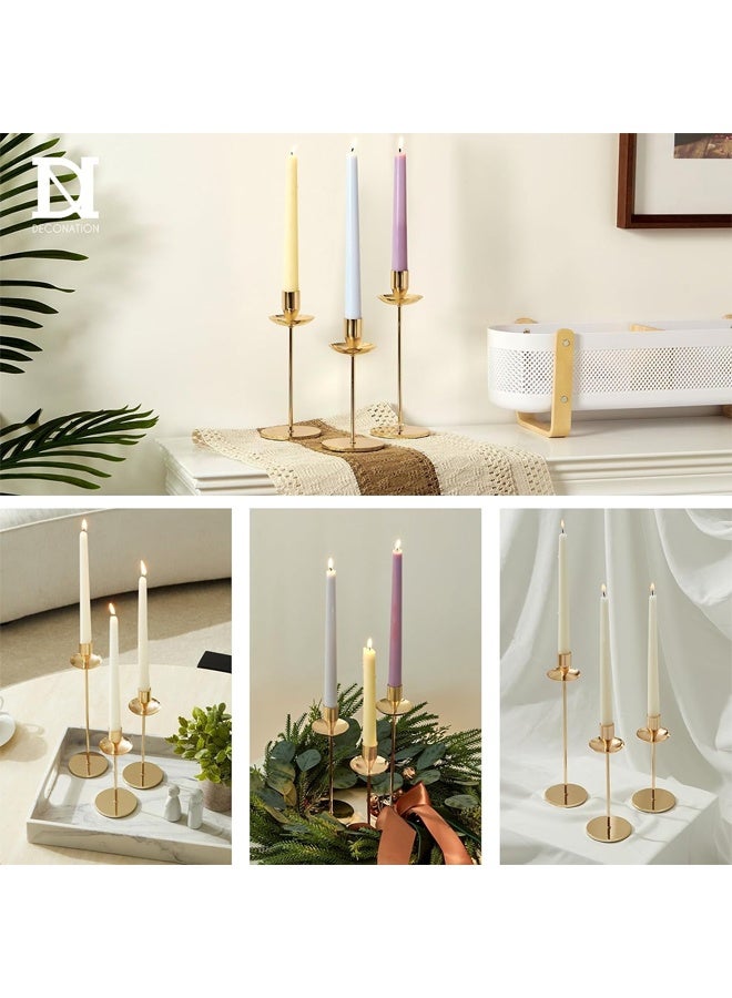 DUNISO 3 Pcs Candlestick Holders，Taper Candle Holders, French Gold Candlestick Holders with Drip Protectors, Iron Taper Candle Holder for Home Fall Christmas Dining Table Decor, Wedding Party Pillar Candle，Gold  - Image 2