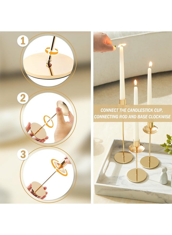 DUNISO 3 Pcs Candlestick Holders，Taper Candle Holders, French Gold Candlestick Holders with Drip Protectors, Iron Taper Candle Holder for Home Fall Christmas Dining Table Decor, Wedding Party Pillar Candle，Gold  - Image 5