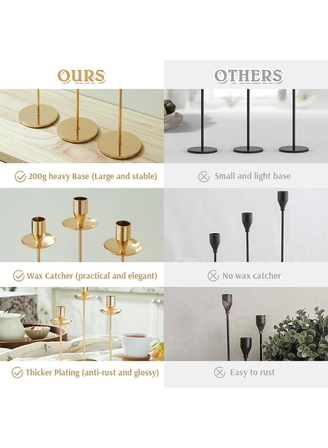 DUNISO 3 Pcs Candlestick Holders，Taper Candle Holders, French Gold Candlestick Holders with Drip Protectors, Iron Taper Candle Holder for Home Fall Christmas Dining Table Decor, Wedding Party Pillar Candle，Gold  - Image 3