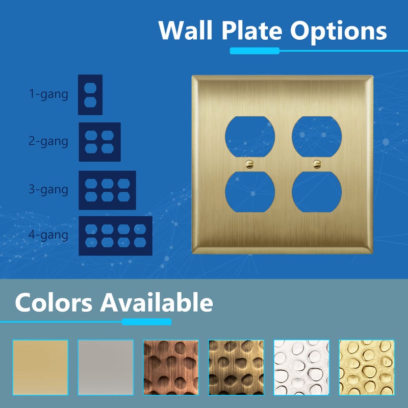 LIDER Dual Duplex Receptacle Metal Wall Plate, Stainless Steel Outlet Cover, Corrosion Resistant, Mid-Size 2-Gang 4.88" x 4.92", 201 Stainless Steel, LMWP-22M-BB, Brushed Brass - Image 4