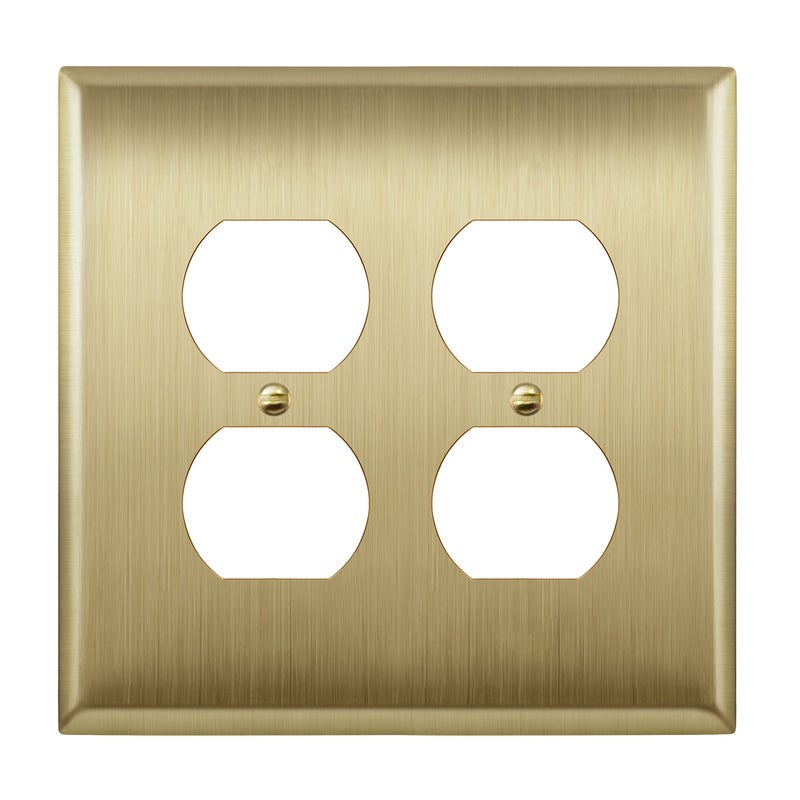 LIDER Dual Duplex Receptacle Metal Wall Plate, Stainless Steel Outlet Cover, Corrosion Resistant, Mid-Size 2-Gang 4.88" x 4.92", 201 Stainless Steel, LMWP-22M-BB, Brushed Brass - Image 1
