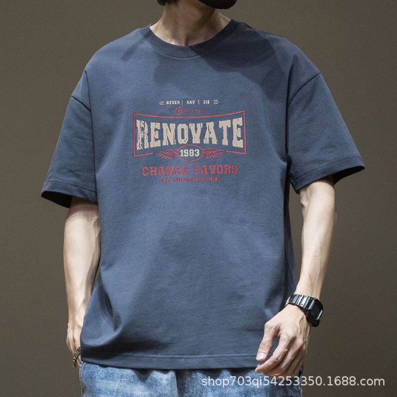 Pure Cotton Short-Sleeved T-Shirt for Men 2023 New Summer Large Size Men's Korean Style Loose Round Neck Half-Sleeved Couple Tops - Image 1