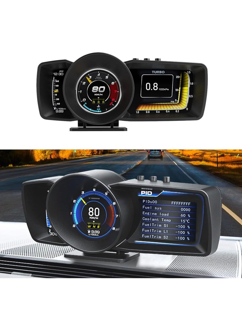 Car HUD Head Up Display with OBD2 + GPS Dual System Digtial Speedometer with 3 LCD Screens A600 Multi-Function Dashboard Computer OBD Mode only for 2012 and Later Cars, GPS Mode for All Cars - Image 1