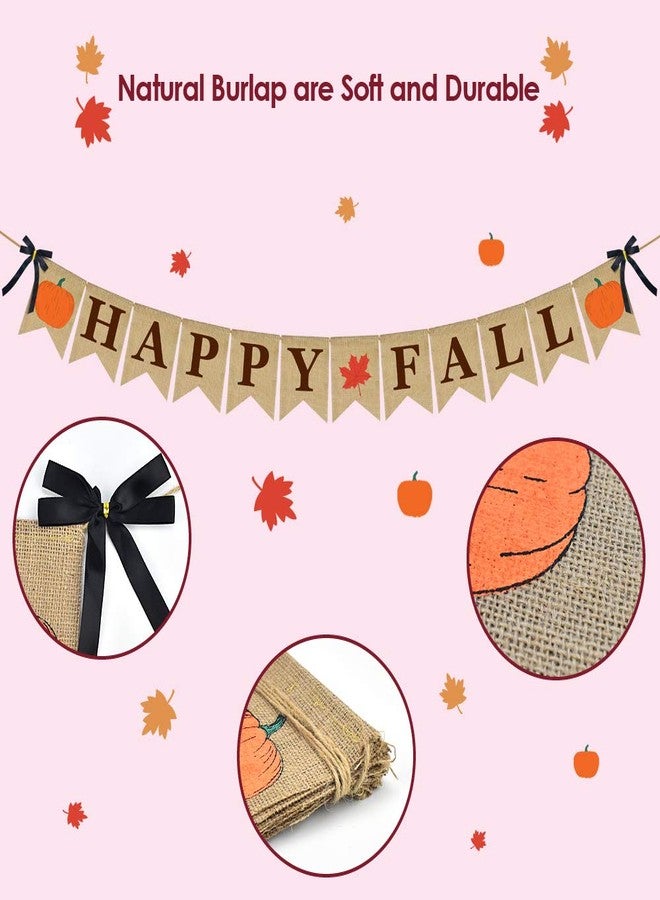 ERKOON Burlap Banner Happy Fall Sign Pumpkin Flag Rustic Natural Fall Harvest Banner for Autumn Home Party Decoration - Image 2