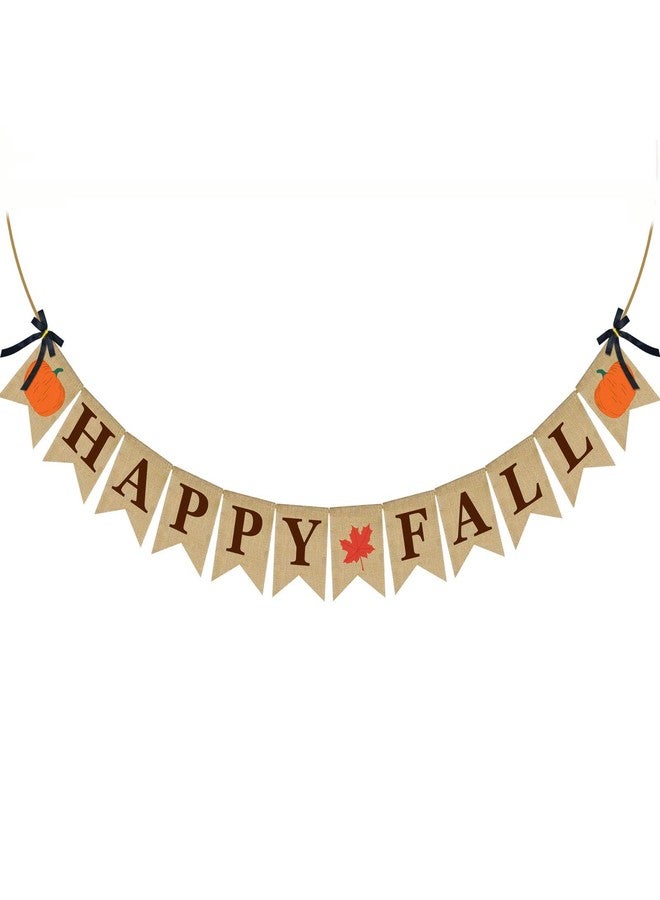 ERKOON Burlap Banner Happy Fall Sign Pumpkin Flag Rustic Natural Fall Harvest Banner for Autumn Home Party Decoration - Image 1