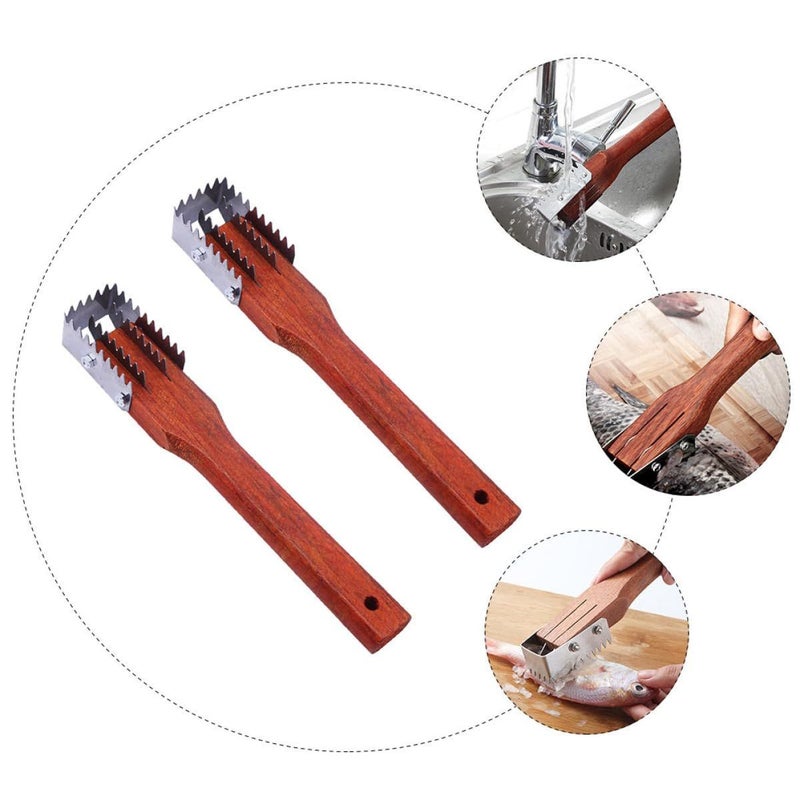 2 Pack Redwood Fish Scale Scraper Brush Kitchen Tool Seafood Cleaning - Image 4