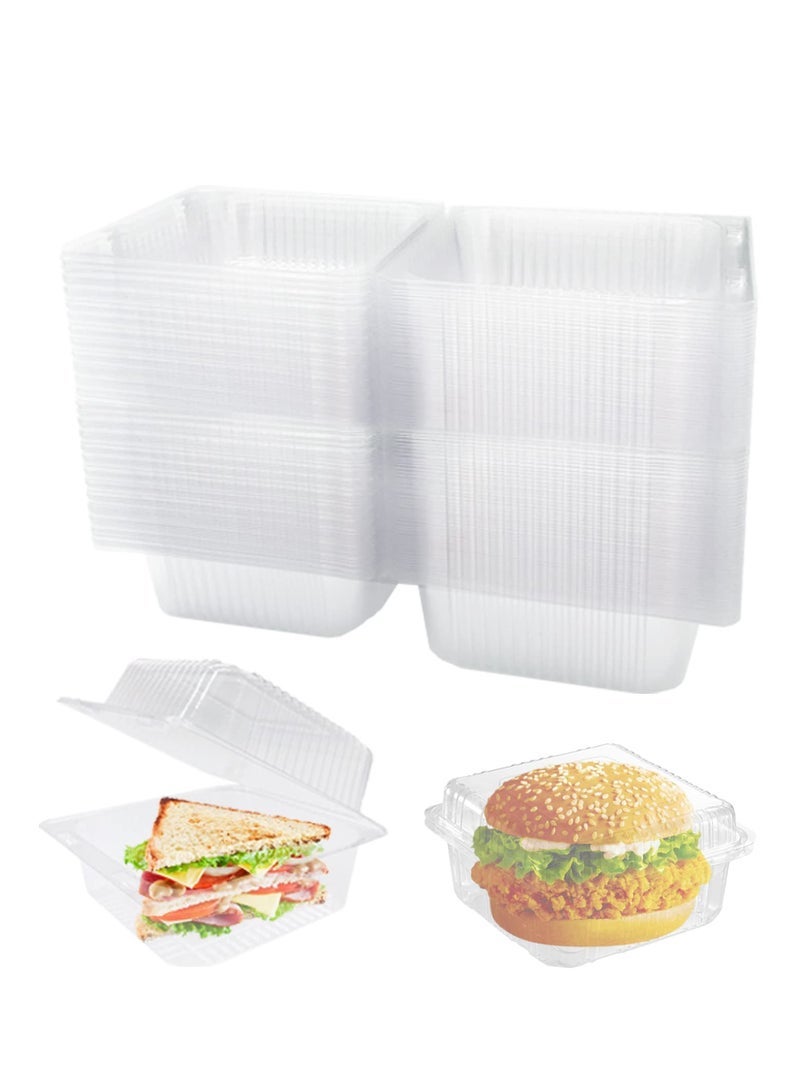 Captaintech Plastic Hinged Food Containers, 100 Pack Disposable Clamshell Sandwich Containers, Plastic Containers with Lids for Sandwich,Cake,Dessert,Hamburger,Salad,5.1 x 4.7 x 2.8 Inch - Image 1