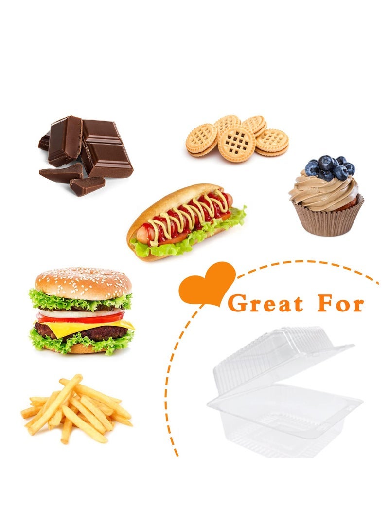 Captaintech Plastic Hinged Food Containers, 100 Pack Disposable Clamshell Sandwich Containers, Plastic Containers with Lids for Sandwich,Cake,Dessert,Hamburger,Salad,5.1 x 4.7 x 2.8 Inch - Image 2