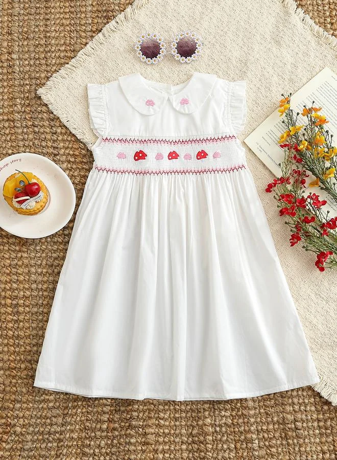 تايك تو Girls Off-White Embroidered Smocked Dress