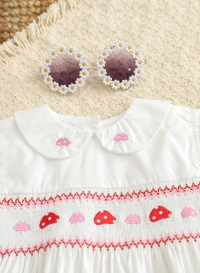 تايك تو Girls Off-White Embroidered Smocked Dress