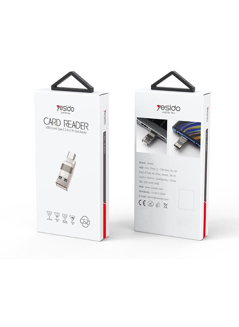 يسيدو - يسيدو GS21 بطاقة ريدر متعددة الوظائف USB 2.0 Type-C إلى USB و TF قارئ بطاقة محول OTG - فضي - Image 1