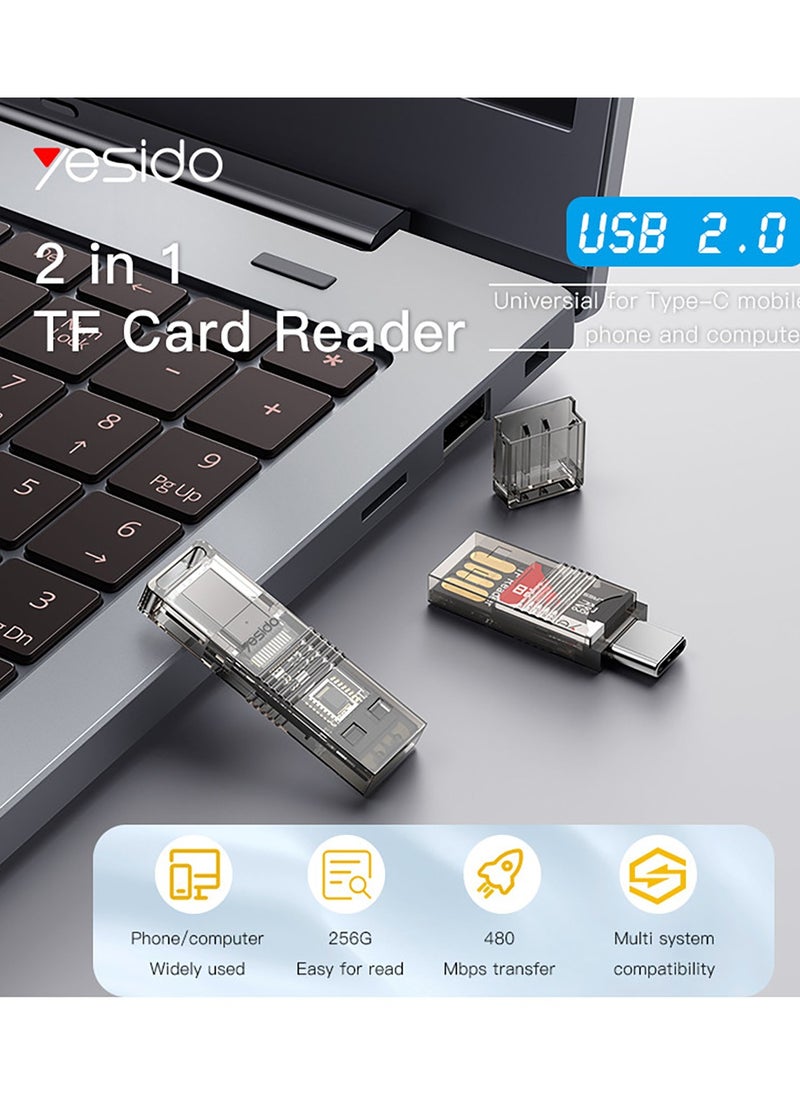 يسيدو - يسيدو GS21 بطاقة ريدر متعددة الوظائف USB 2.0 Type-C إلى USB و TF قارئ بطاقة محول OTG - فضي - Image 1