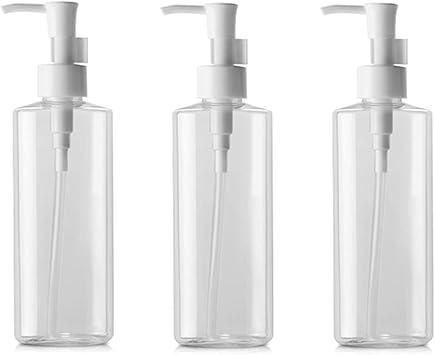 Quupy 3Pcs 200ml Empty Refillable Clear Plastic Pump Bottle Travel Bottle Make Up Cosmetic Container Dispenser for Lotion Shampoo - Image 1