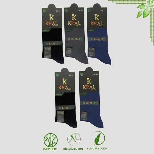 Kral Socks Premium Busines (5 Pairs) Classic Long Length Seasonal Seamless Men's Bamboo Socket Socks