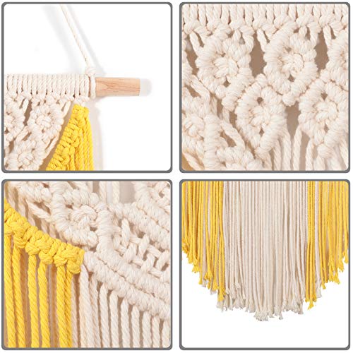 RLoncomix Macrame Wall Hanging Art Woven Wall Decor Cotton Bohemian Chic Macrame Tapestry for Bedroom Livingroom Apartment Dorm Nursery Gallery Decoration, Yellow, 14" Wx24 L - Image 3