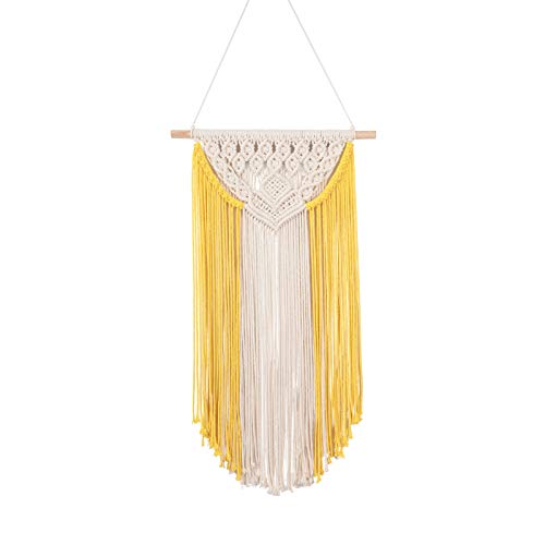 RLoncomix Macrame Wall Hanging Art Woven Wall Decor Cotton Bohemian Chic Macrame Tapestry for Bedroom Livingroom Apartment Dorm Nursery Gallery Decoration, Yellow, 14" Wx24 L - Image 1