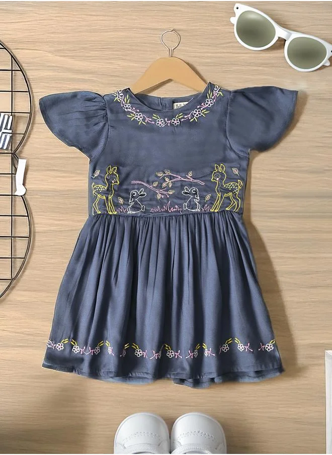 بيلا مودا Bella Moda Embroidered Pleated Knee Length Dress