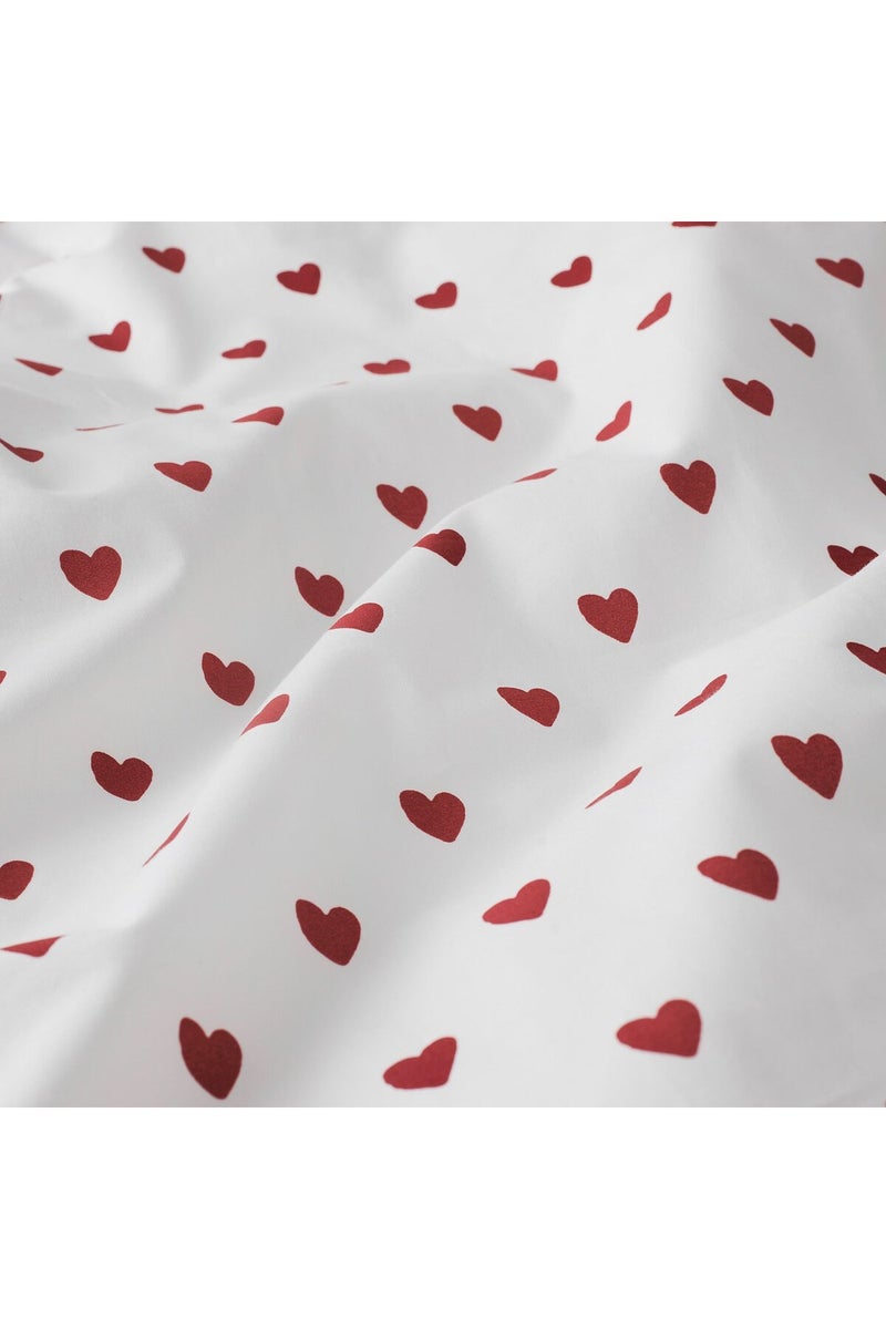 Duvet cover 1 pillowcase for cot, heart pattern/white red - Image 2