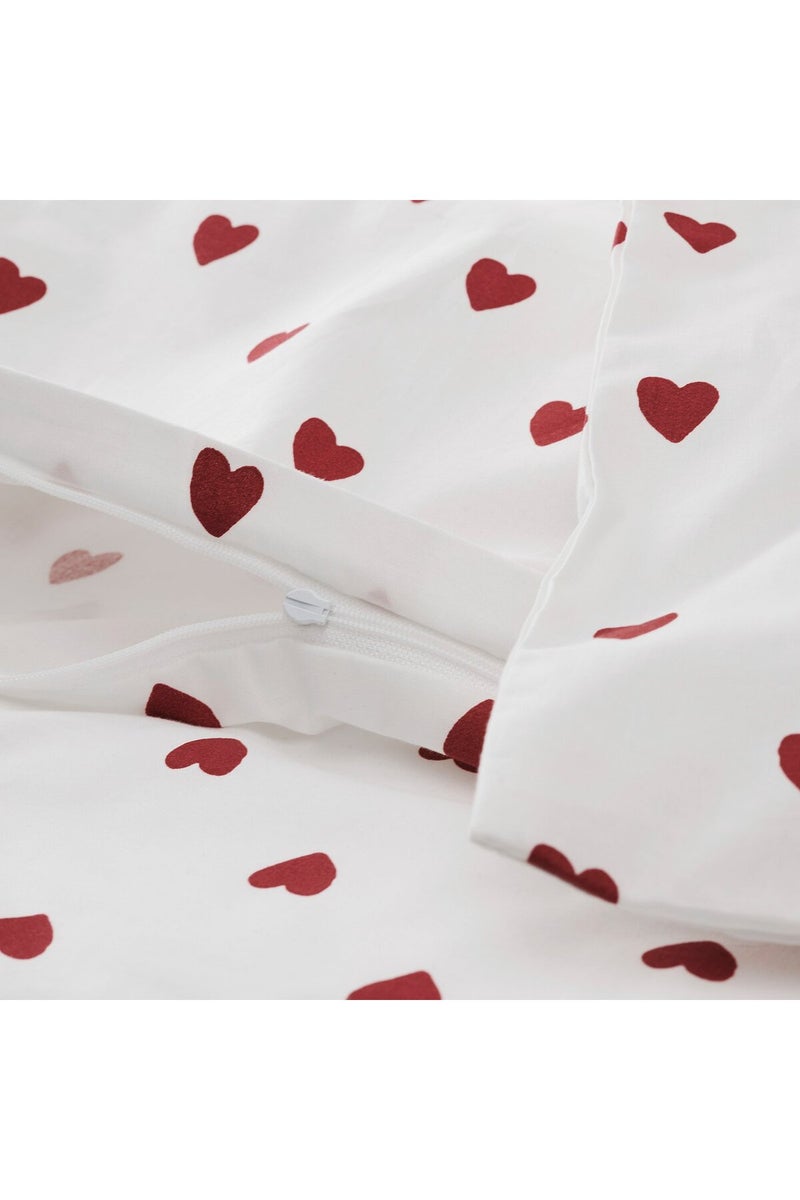 Duvet cover 1 pillowcase for cot, heart pattern/white red - Image 4