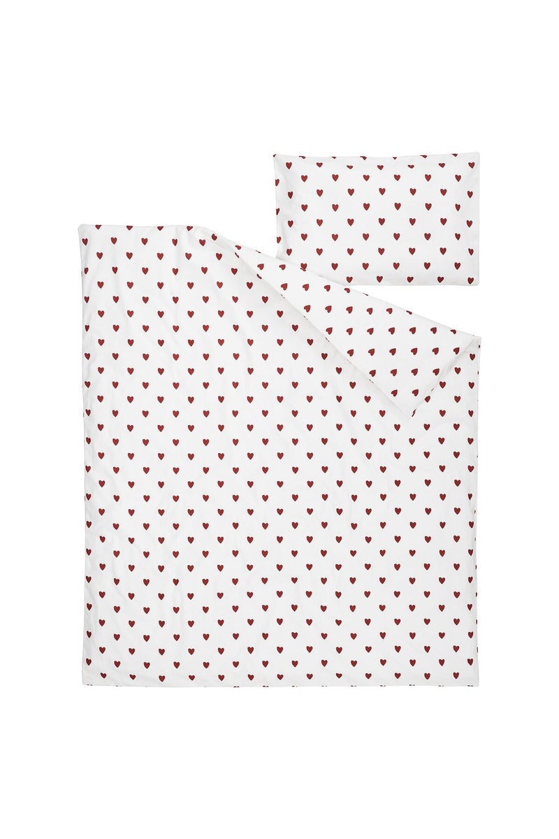 Duvet cover 1 pillowcase for cot, heart pattern/white red - Image 5