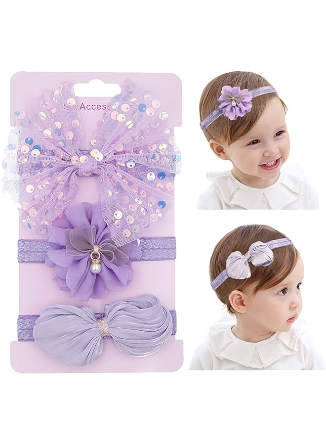 Hannea 3Pcs Baby Girl Bows Headband Chiffon Flower