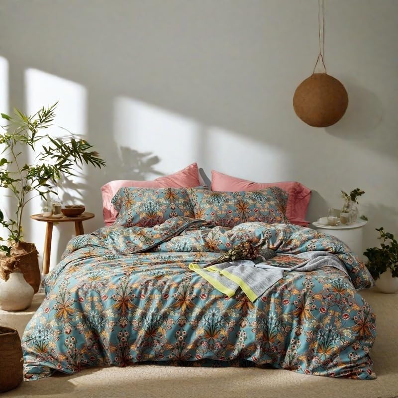 EAVD EAVD Vintage Style Garden Flower Duvet Cover King Soft Cotton Reversible Flower Bedding Set with 2 Pillowcases Chic Shabby Boho Floral Comforter Set for Women Girls Floral Bedding Set 